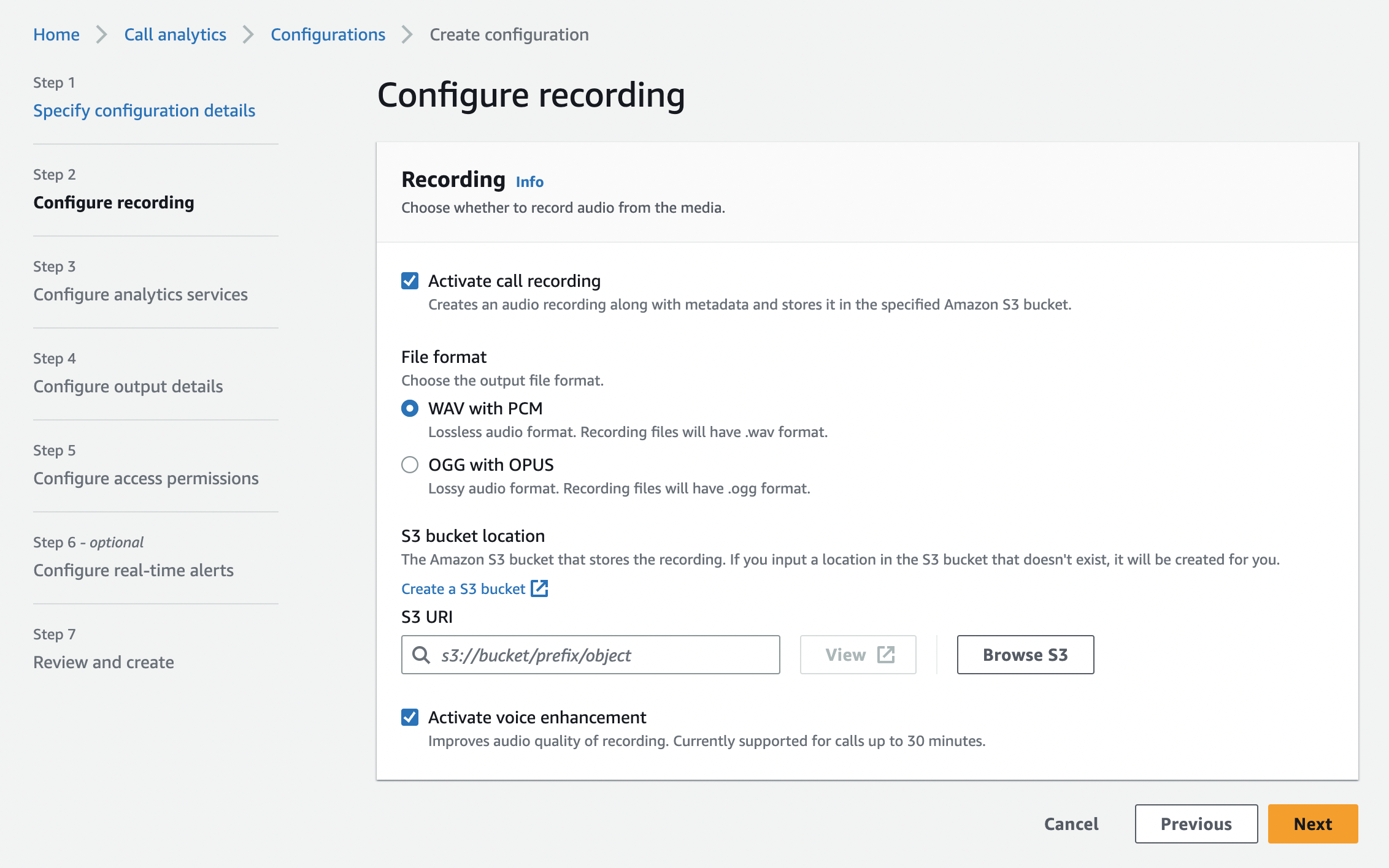 Activating voice enhancement for recordings from the Amazon Chime SDK console