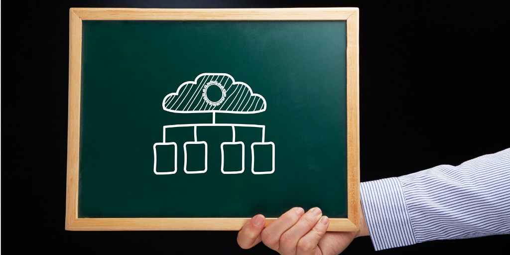 man holding chalkboard with cloud on it