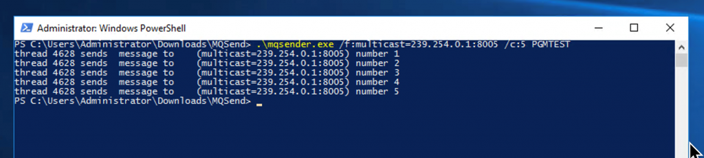 Figure 9: Windows PowerShell to send a multicast packet
