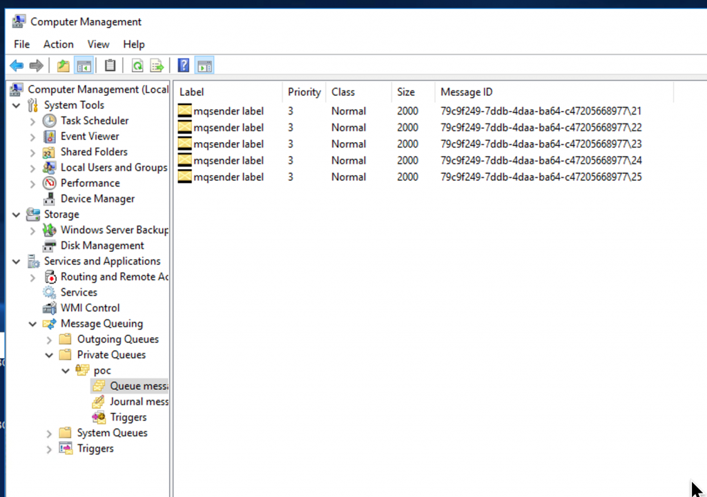 Figure 10: View the multicast packets in the Windows Message Queue
