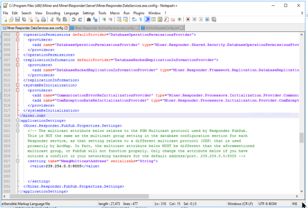 Figure 11: Miner.Responder.DataServices.exe.config file