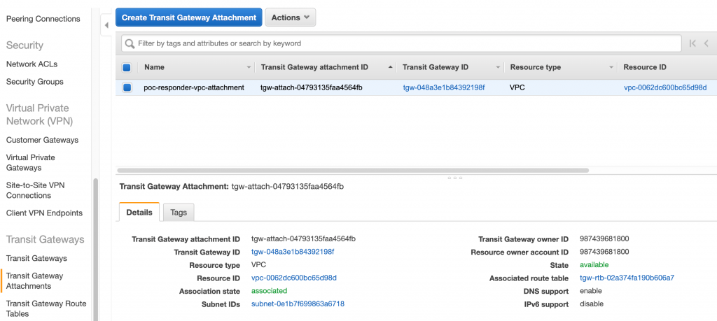 Figure 3: Create a Transit Gateway VPC attachment