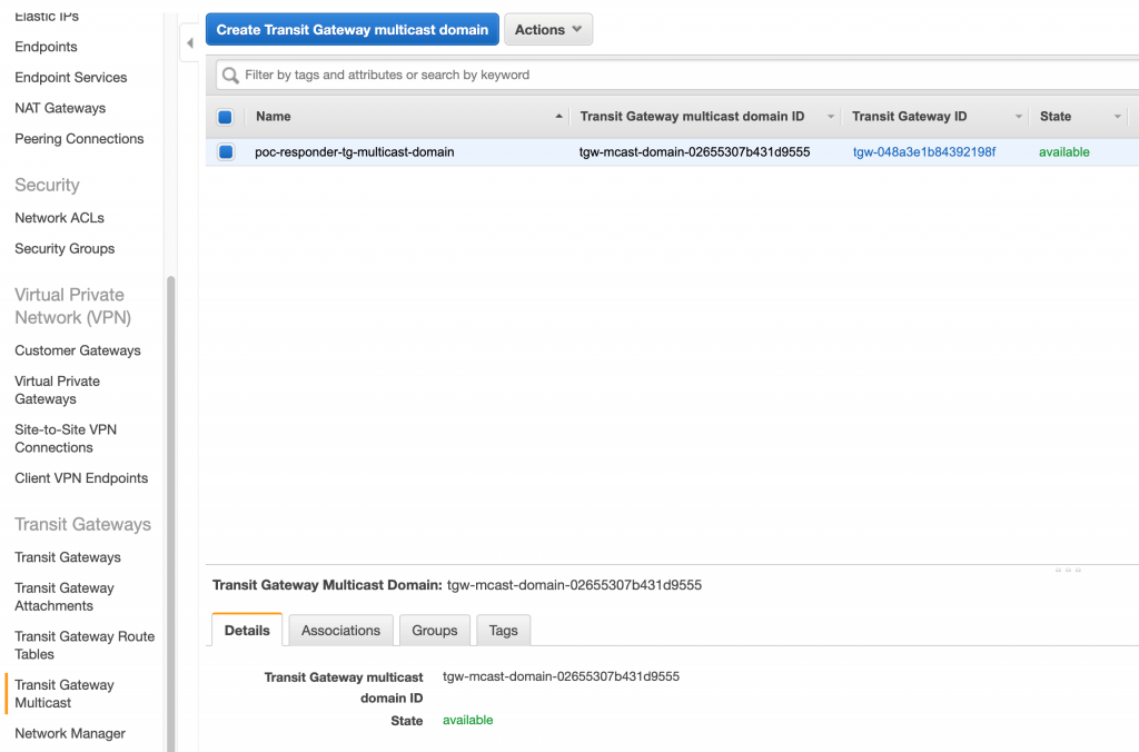 Figure 4: Create a Transit Gateway Multicast Domain