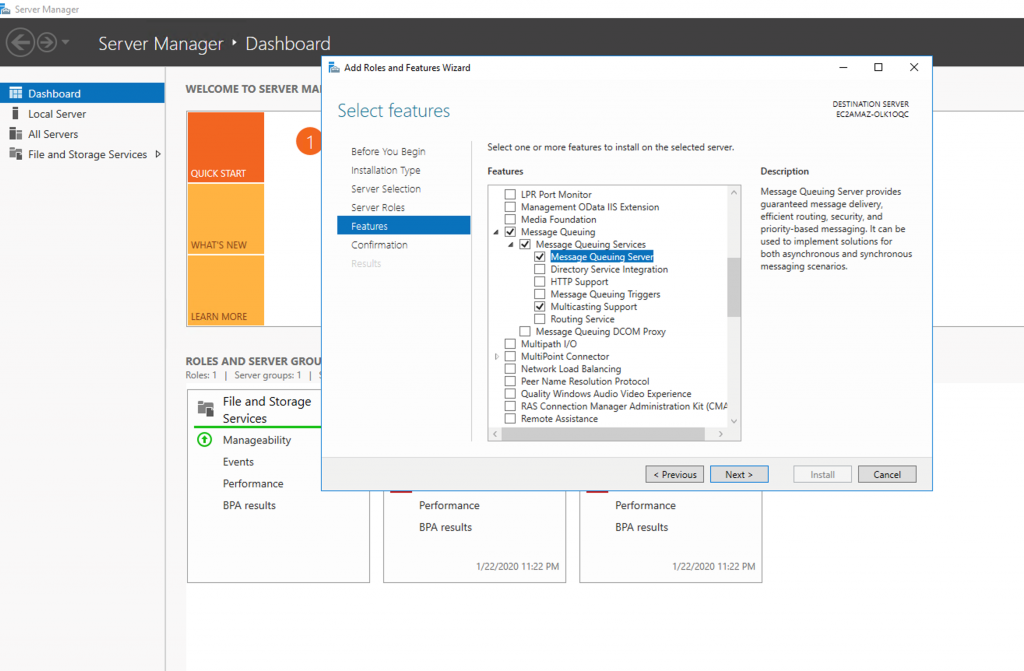 Figure 7: Enable Message Queuing Server on Server Manager