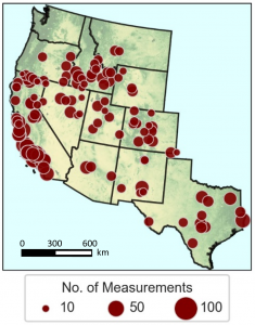 Forest dryness measurements conducted by the United States Forest Service between 2016-2019.