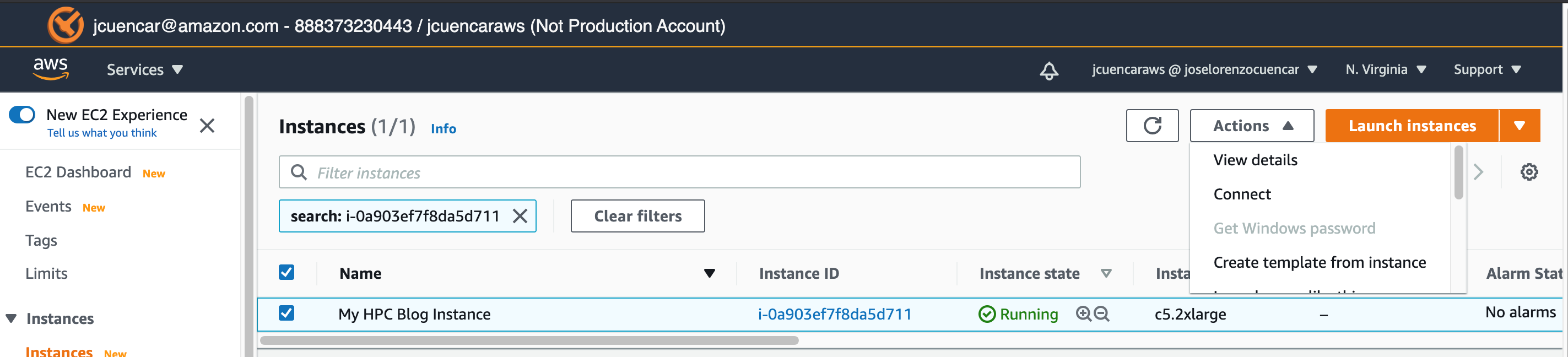 Figure 5. Select the checkbox next to the instance name.