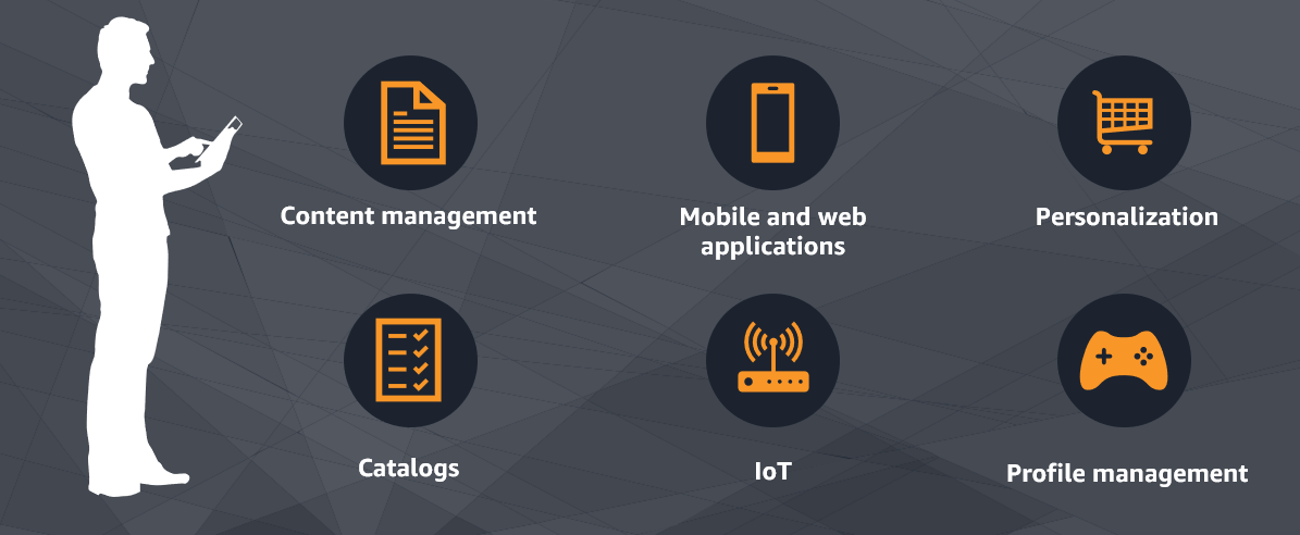 Image 1. Organizations and businesses use Amazon DocumentDB for content management, mobile and web applications, personalization, catalogs, internet of things (IoT), and profile management.