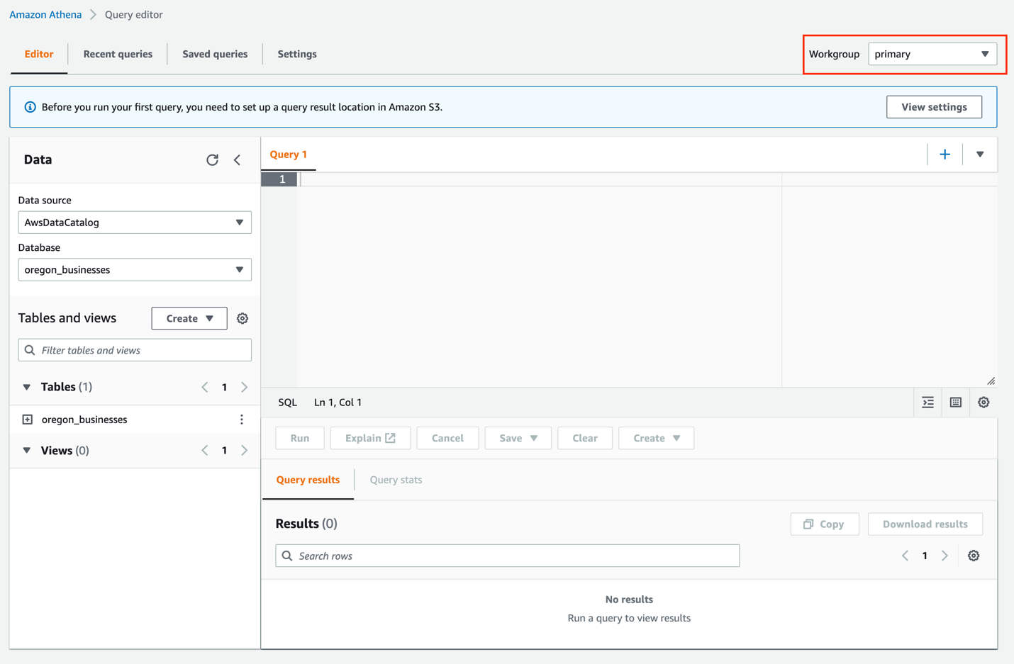 Figure 6. Shows how to change your Amazon Athena workgroup in the AWS Management Console.