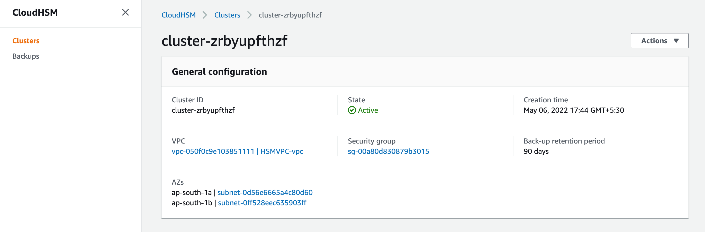 Figure 3. CloudHSM cluster configuration