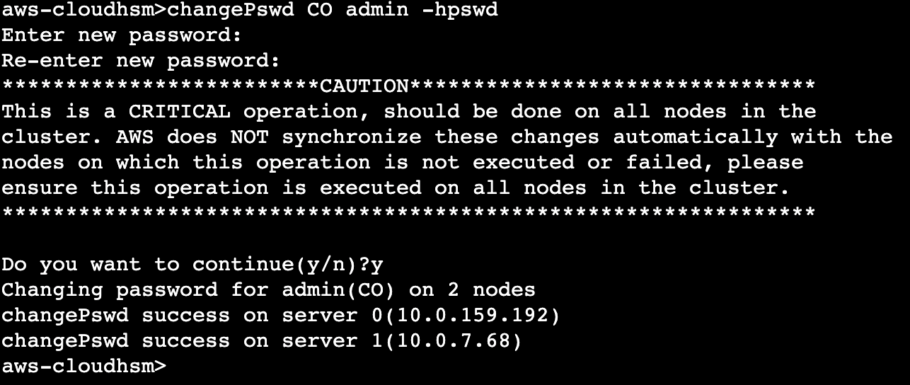 Figure 9. CO user password change is successful on both HSM nodes.