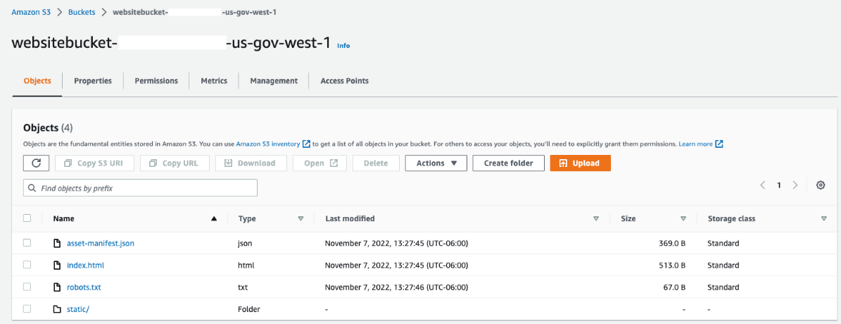 Figure 3. Upload files for the web application to the Amazon S3 bucket.
