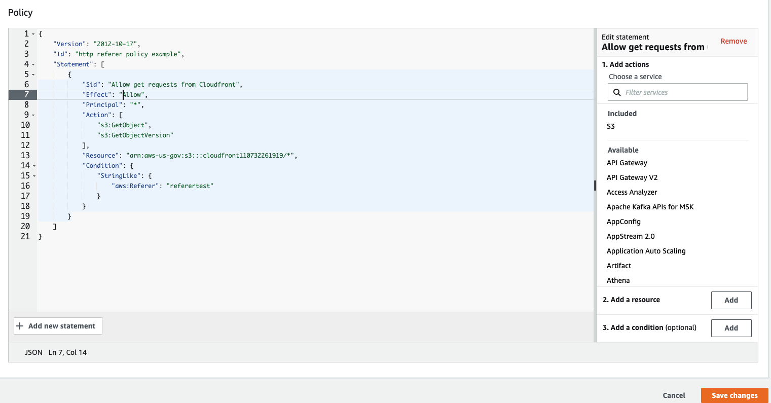 Figure 6. Save bucket policy in the AWS GovCloud (US) account.