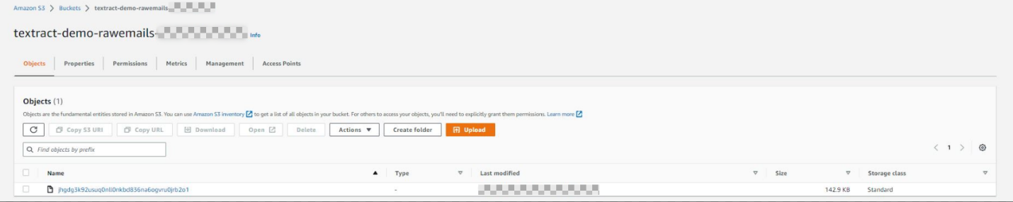 Figure 12. Raw email uploaded to Amazon S3 bucket.