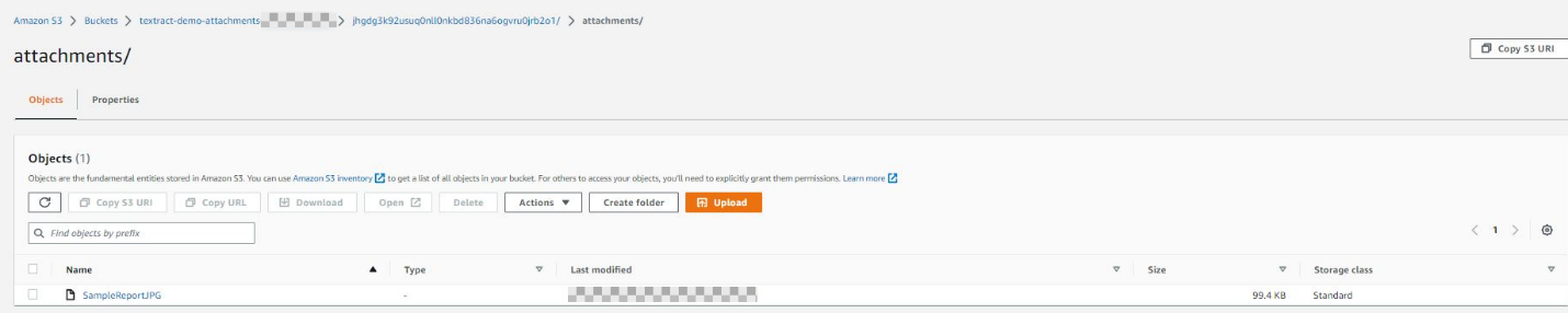 Figure 13. Attachments from email are uploaded to the Amazon S3 Bucket.