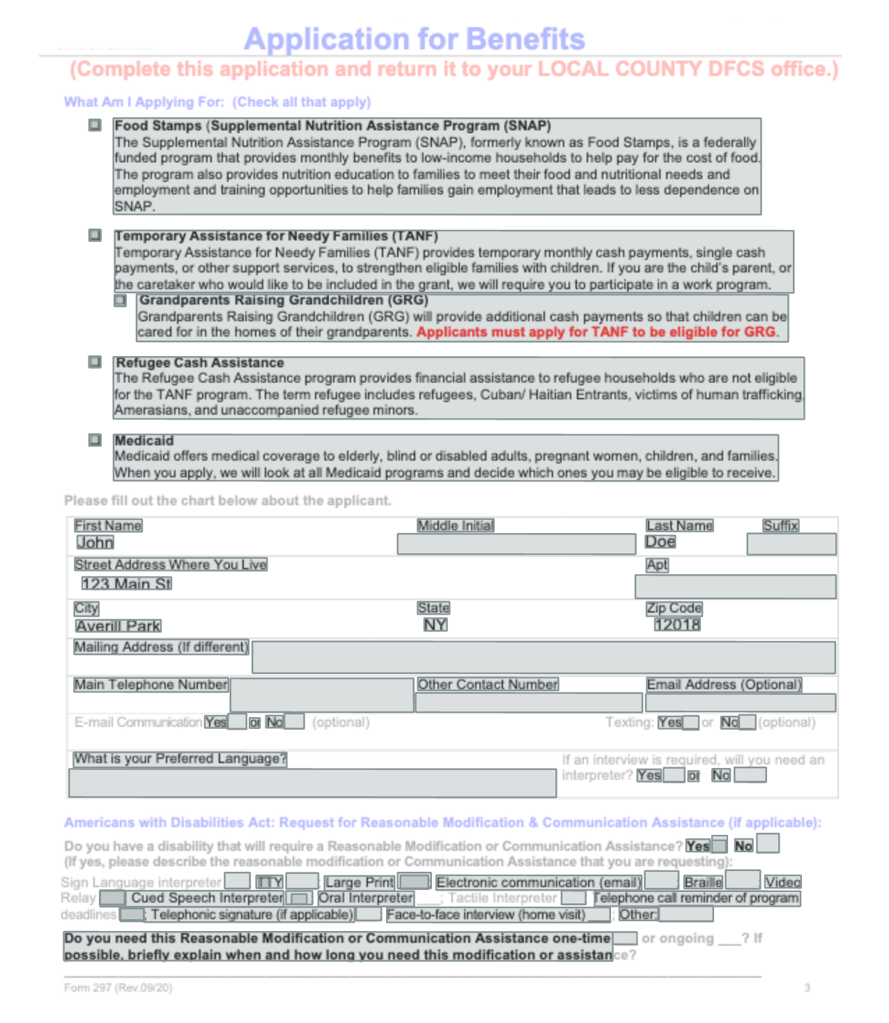 Figure 3. Amazon Textract processed benefit application form.