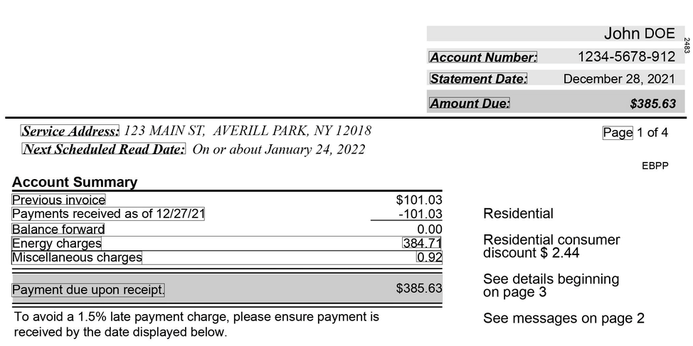 Figure 4. Amazon Textract AnalyzeExpense API processed utility bill document.