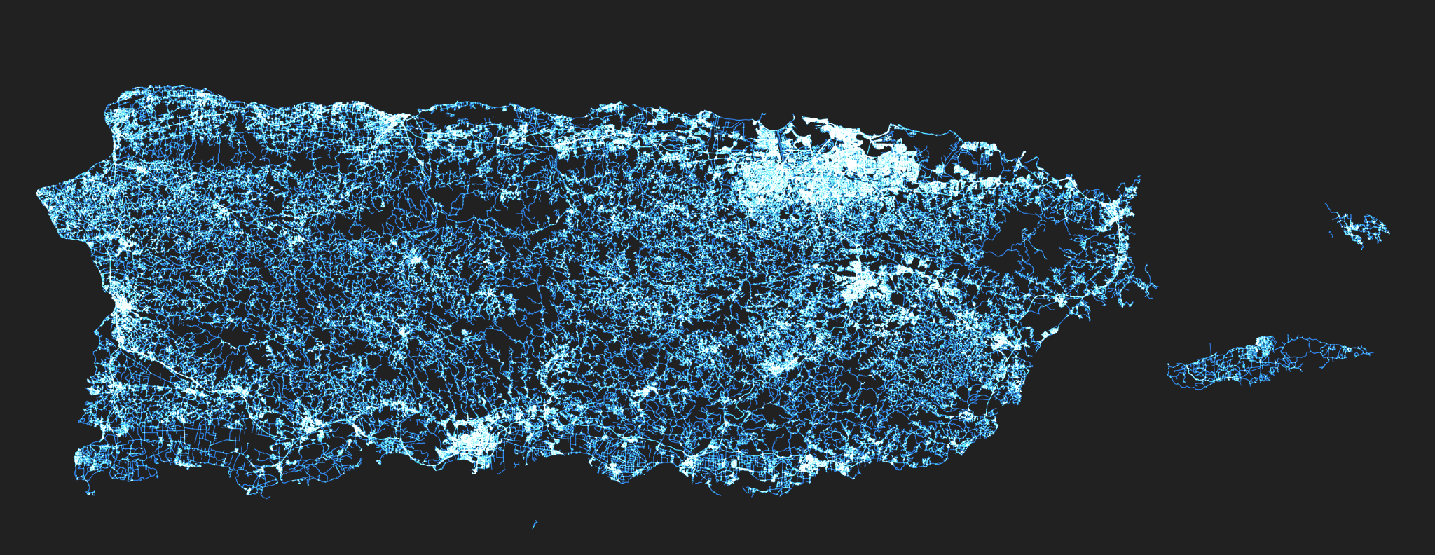 Figure 5. Highways in Puerto Rico. Map data © OpenStreetMap Contributors.