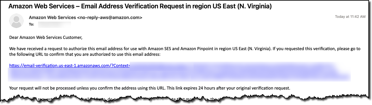 Figure 3. Email address verification request from Amazon SES.