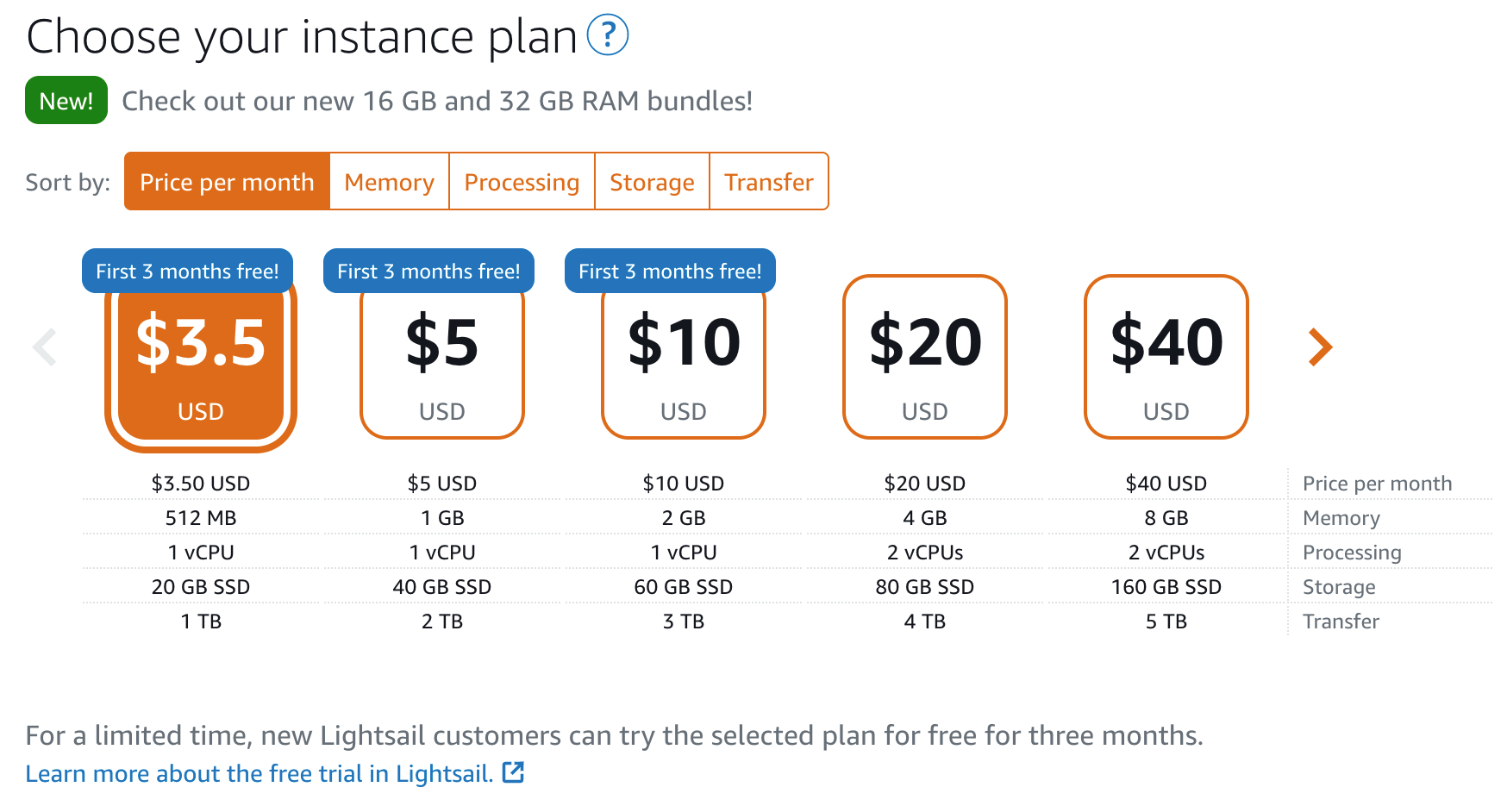 Figure 3. Choosing an instance plan.
