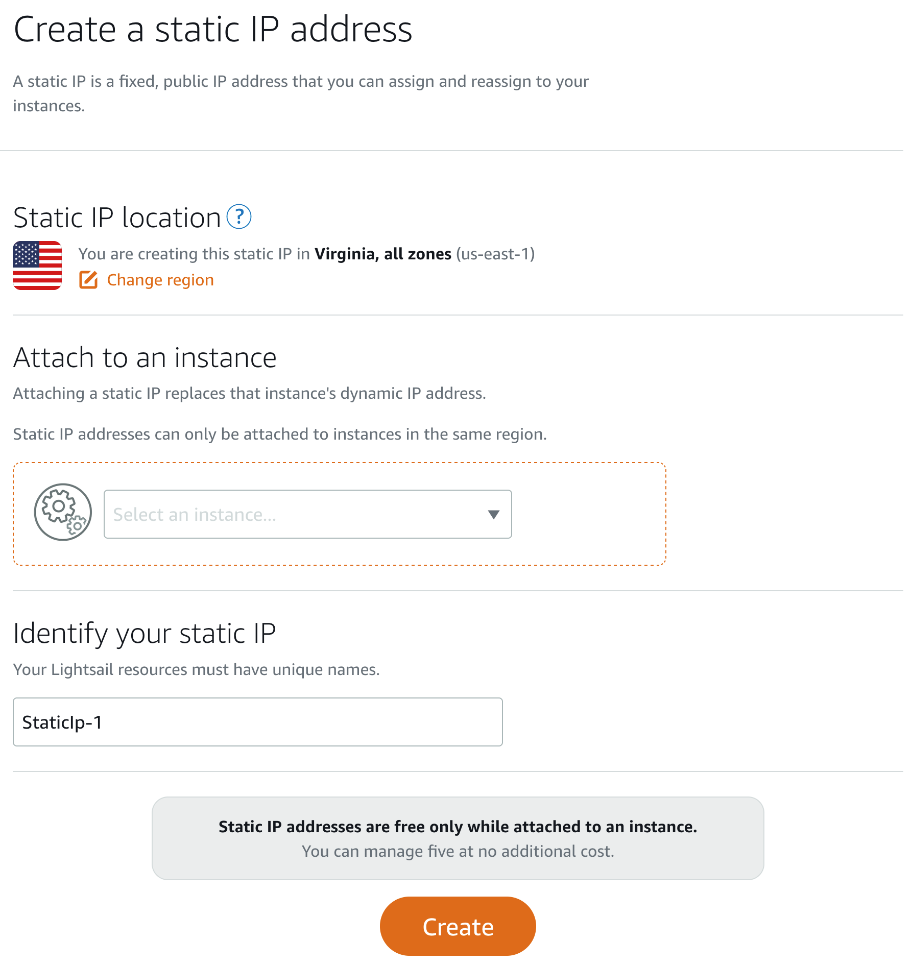 Figure 8. Creating a static IP address for your Lightsail instance.