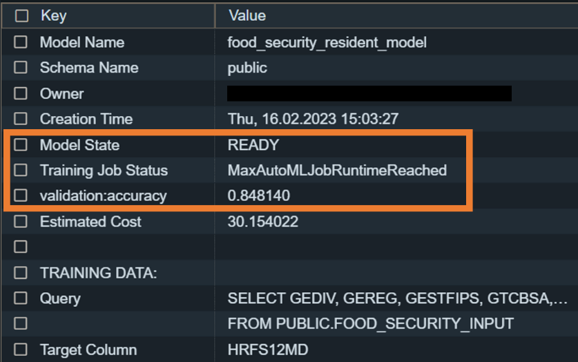 Figure 7. Result from show model command with model state as READY.