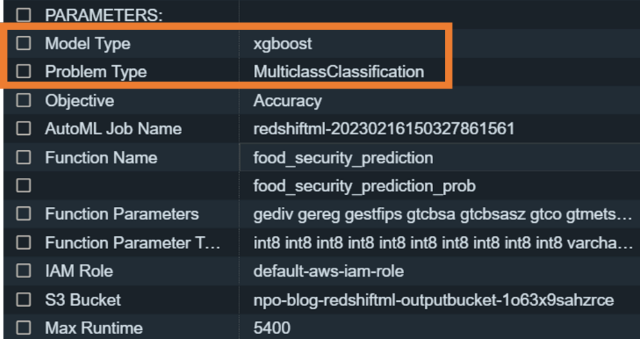 Figure 8. Result from show model command with model type xgboost and problem type MulticlassClassification.