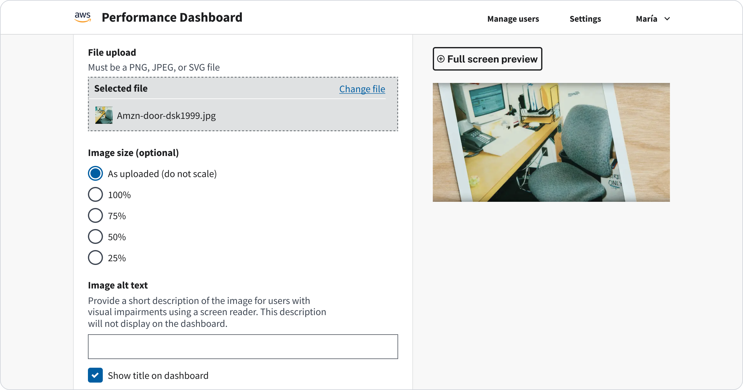 Image 3. The user interface for adding an image to a dashboard.