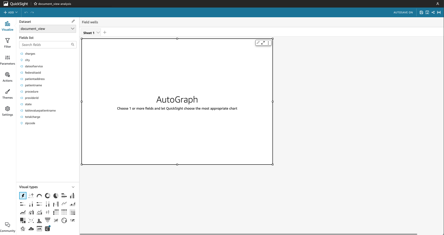 Figure 20. Analysis sheet in QuickSight.