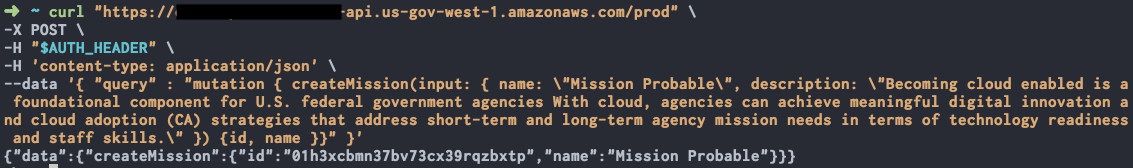 Figure 7. The 'createMission' operation for Admin users.
