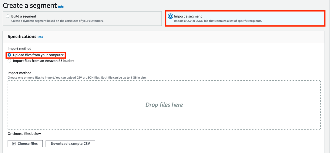 Figure 14. Options to select to import the segments created previously.