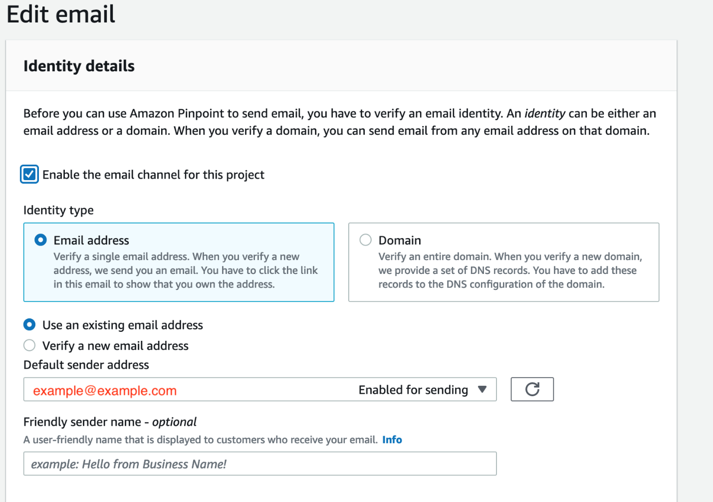 Figure 16. Sample for enabling the email channel.