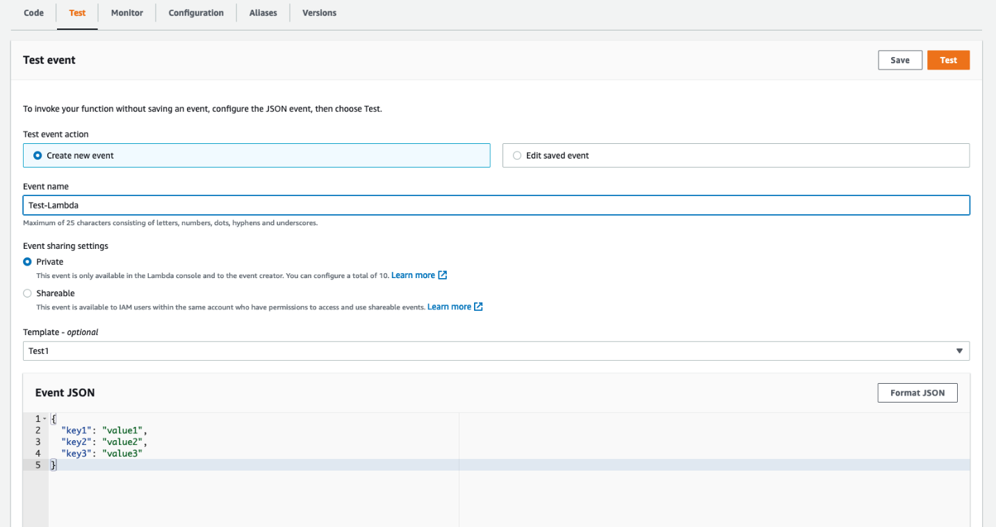 Figure 17. Sample of the Lambda test event.