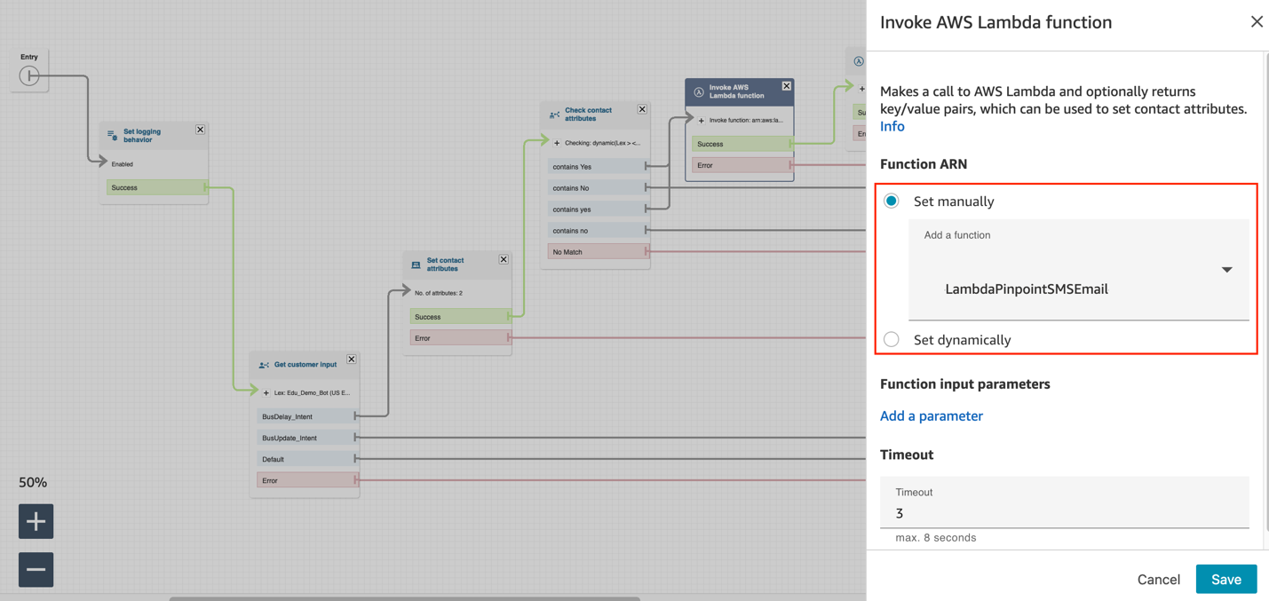 Figure 26. First AWS Lambda function block configuration.