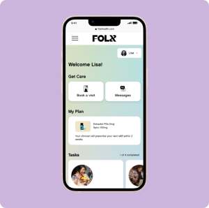 mock smartphone screen showing the FOLX user interface