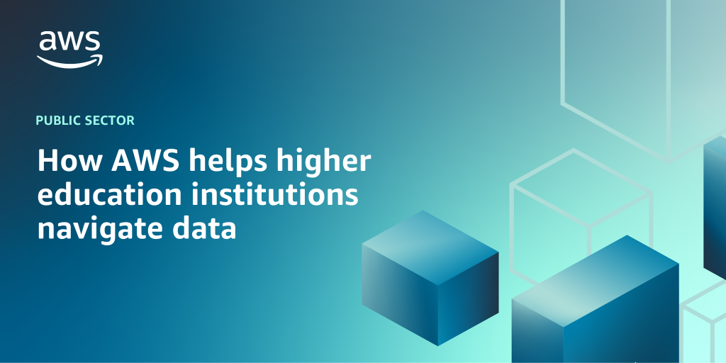 AWS branded background with text overlay that says "How AWS helps higher education institutions navigate data"
