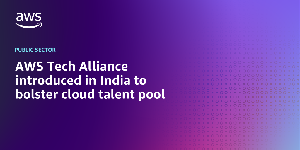 AWS branded background with text overlay that says "AWS Tech Alliance introduced in India to bolster cloud talent pool"
