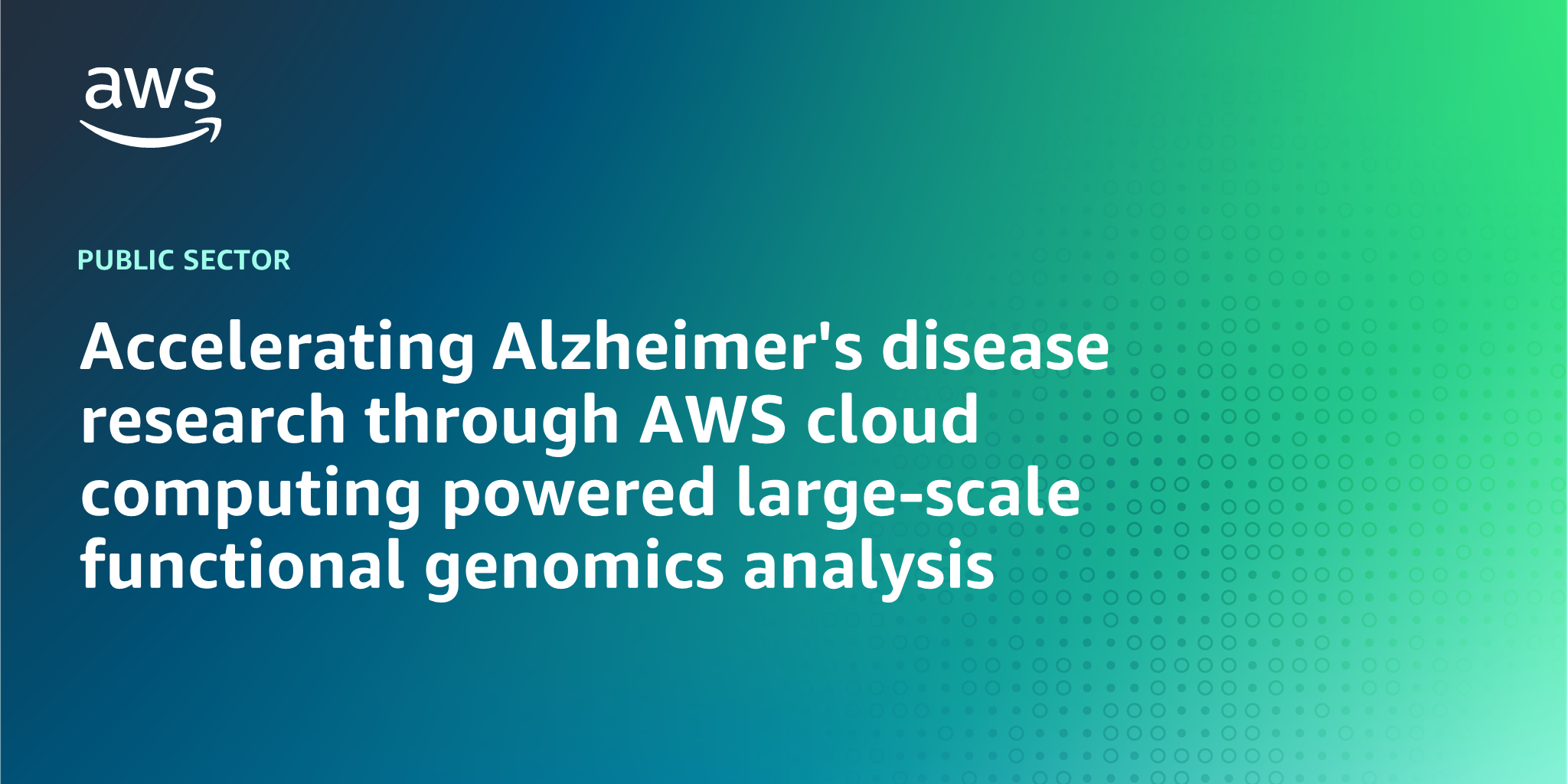 AWS Branded Background with text "Accelerating Alzheimer's disease research through AWS cloud computing powered large-scale functional genomics analysis"