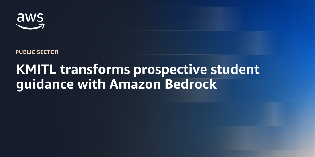 AWS Branded Background with text "KMITL transforms prospective student guidance with Amazon Bedrock"