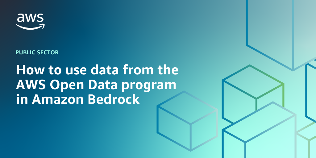 AWS Branded Background with text "How to use data from AWS Open Data program in Amazon Bedrock"