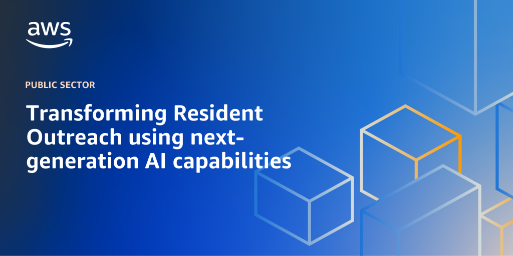 AWS Branded Background with text "Transforming Resident Outreach using next-generation AI capabilities
