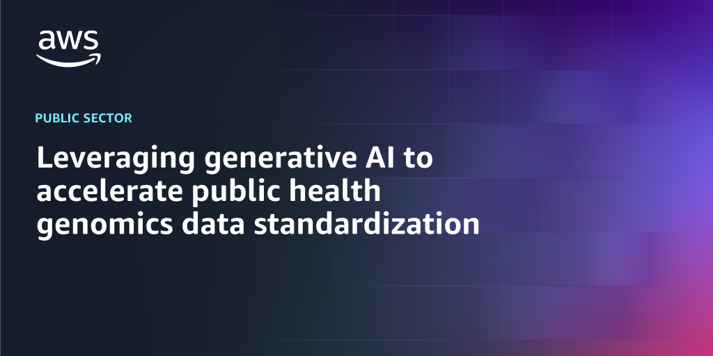 AWS Branded Background with text "Leveraging generative AI to accelerate public health genomics data standardization"