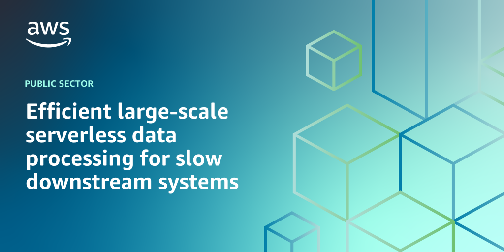 AWS Branded Background with text "Efficient large-scale serverless data processing for slow downstream systems"