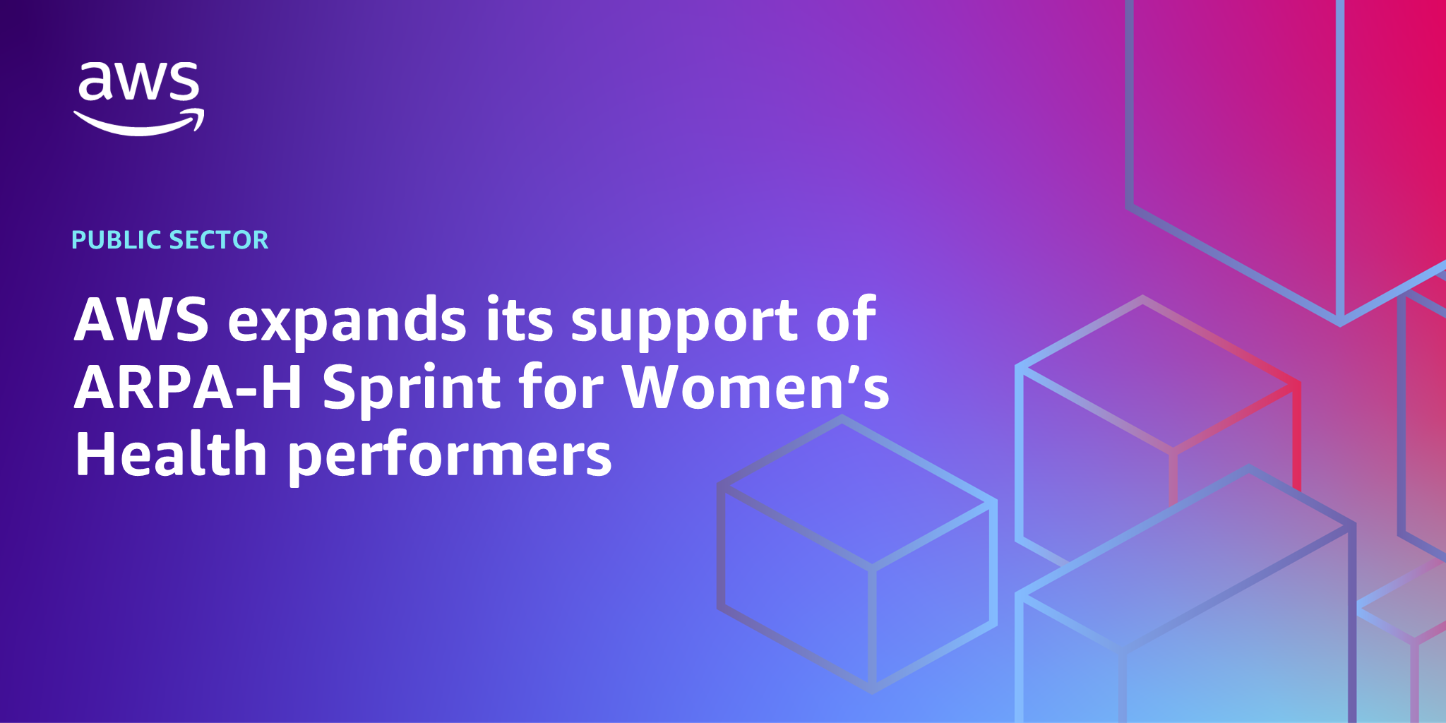 AWS Branded Background with text "AWS expands its support of ARPA-H Sprint for Women’s Health performers"