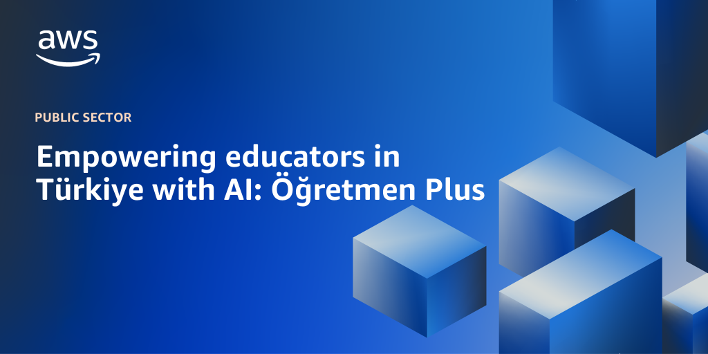 AWS Branded Background with text "Empowering educators in Türkiye with AI: Öğretmen Plus"