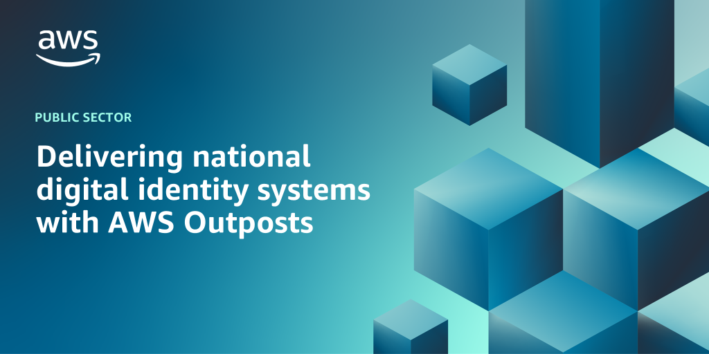 AWS branded background with text Delivering national digital identity systems with AWS Outposts"