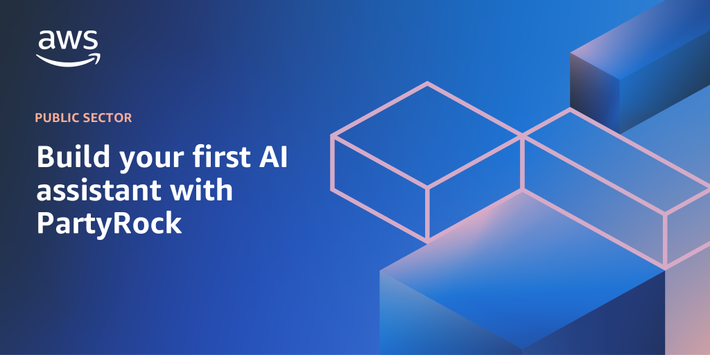 AWS branded background with text "Build your first AI assistant with PartyRock"