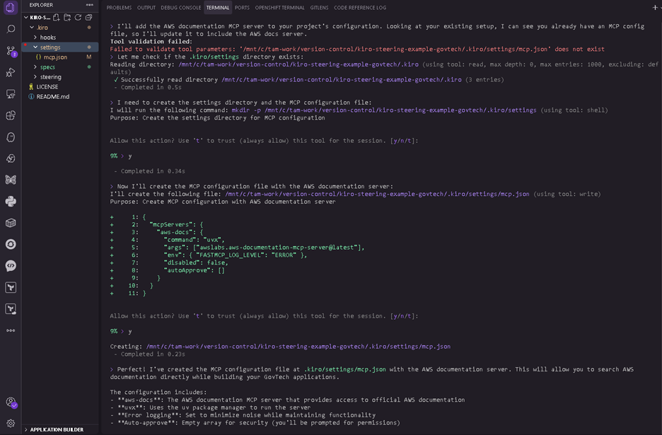 Figure 16: Kiro generates MCP configuration
