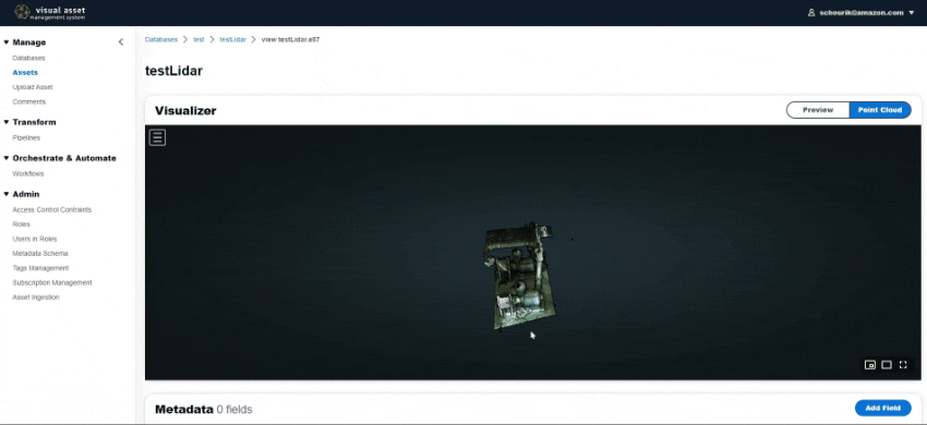 An asset view within the VAMS user interface of a point cloud rendering of industrial machinery