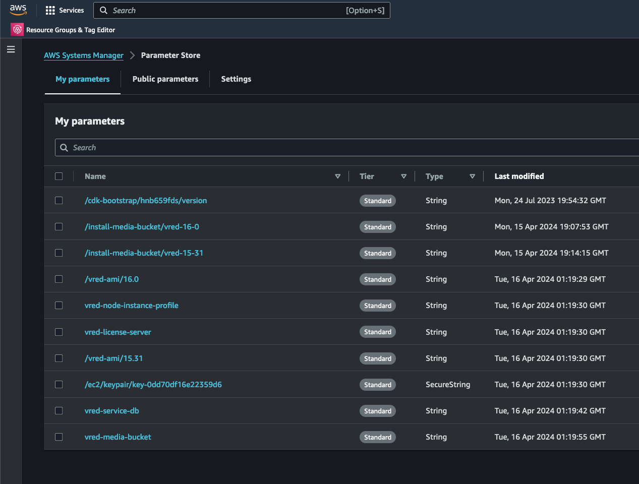 A screenshot showing VRED SMS configuration metadata