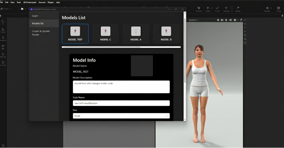 An image that shows a Model List example with Style and Size options